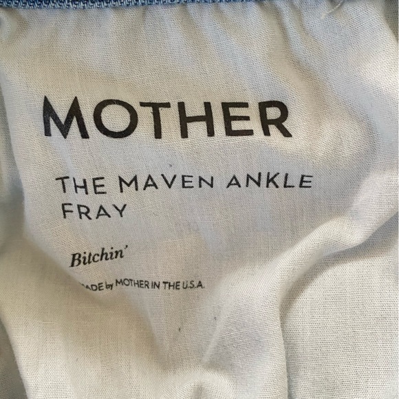 MOTHER Straight Leg Jeans in Medium Blue with Frayed Hem - Picture 4 of 5